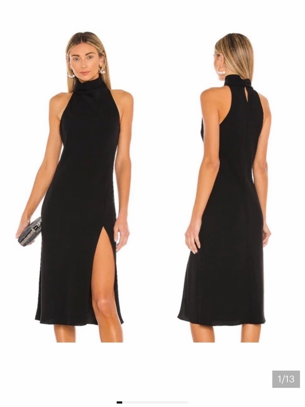 Amanda Uprichard Black High-Neck Midi Dress with Side Slit